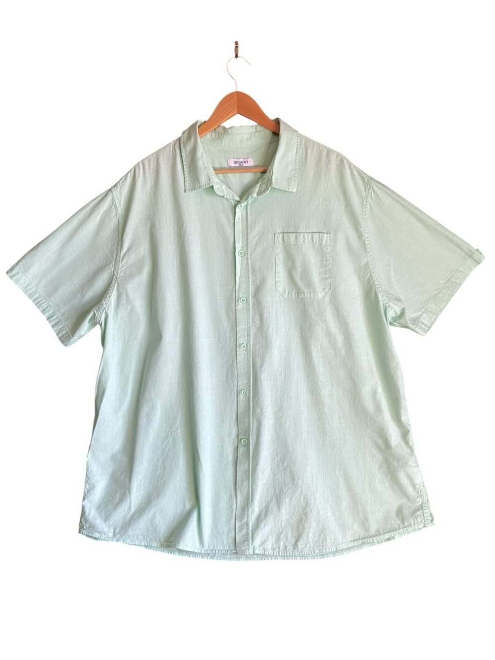 Jekaoyi | Mens Linen Blend Button Up Short Sleeve Shirt | Size 3XL